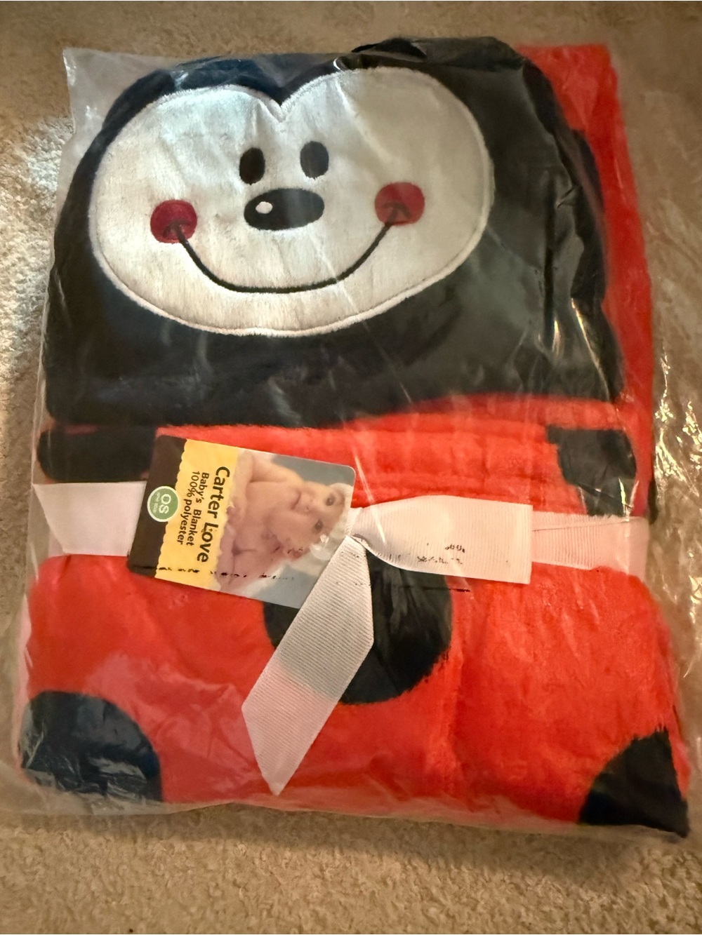 Carter's Red & Black Ladybug Plush Kids Hooded Blanket